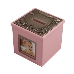 Sparbössa rosa träkub gravyrbar