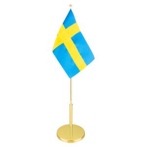 Flaggstång mässingpläterad med svensk flagga