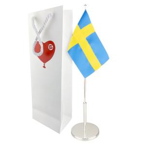 Flaggstång nysilver med slät fot och svensk flagga