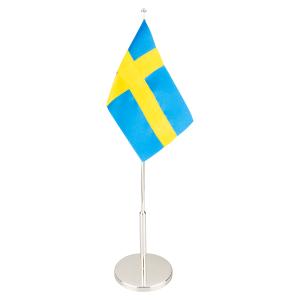 Flaggstång nysilver med slät fot och svensk flagga