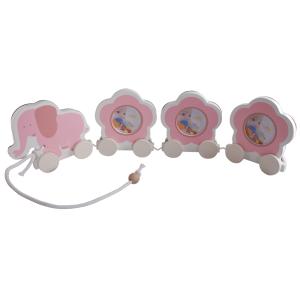 Elefant tåg trä rosa med fotoram namngravyr