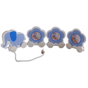 Elefant tåg trä blå med fotoram namngravyr