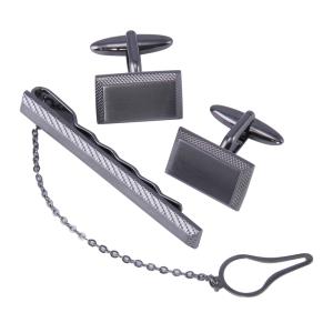 Slipshållare & manschettknappar gun metal blank/mönstrad