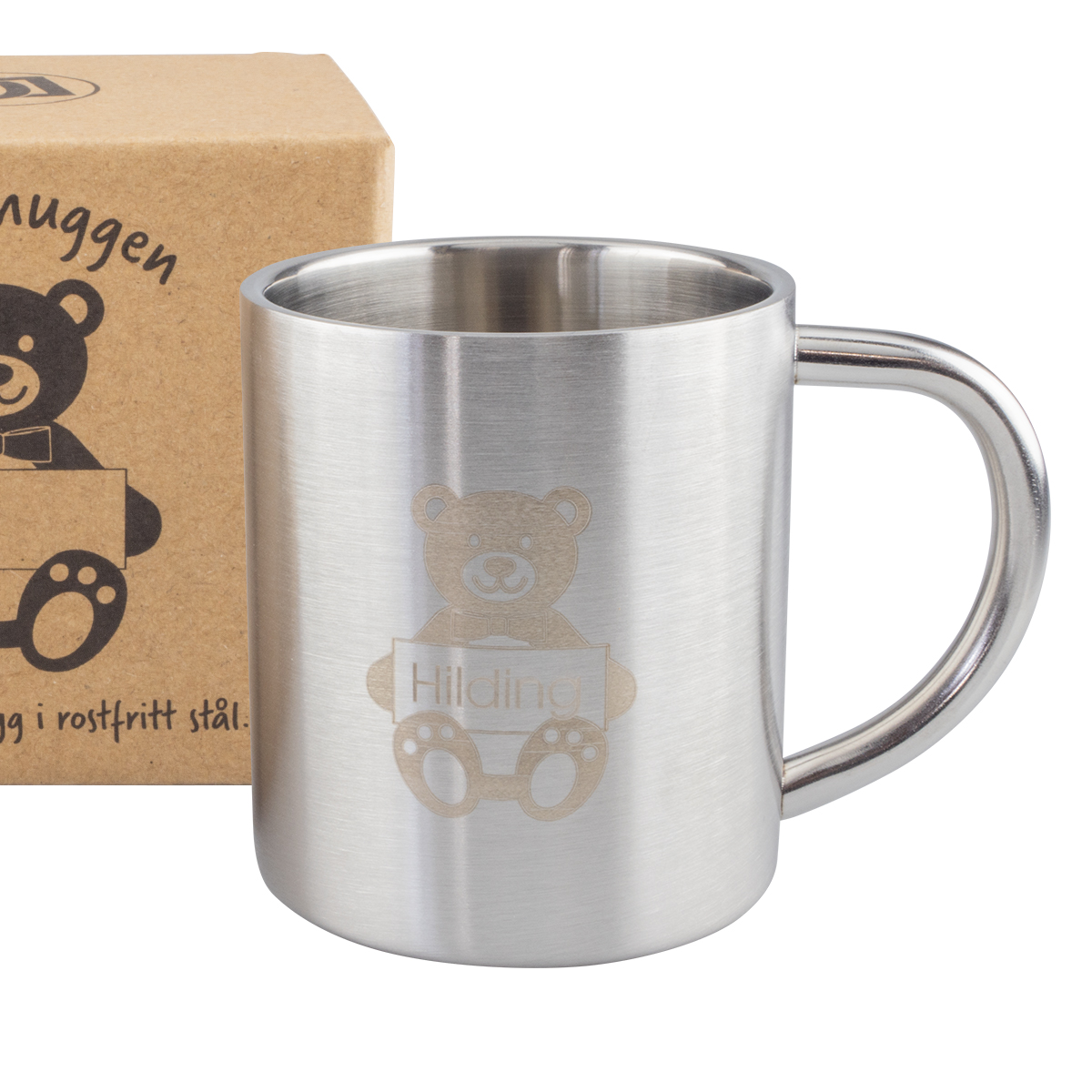 Barnmugg termo stål nalle gravyr