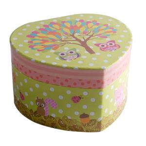 Smyckeskrin med speldosa kartong uggledekor