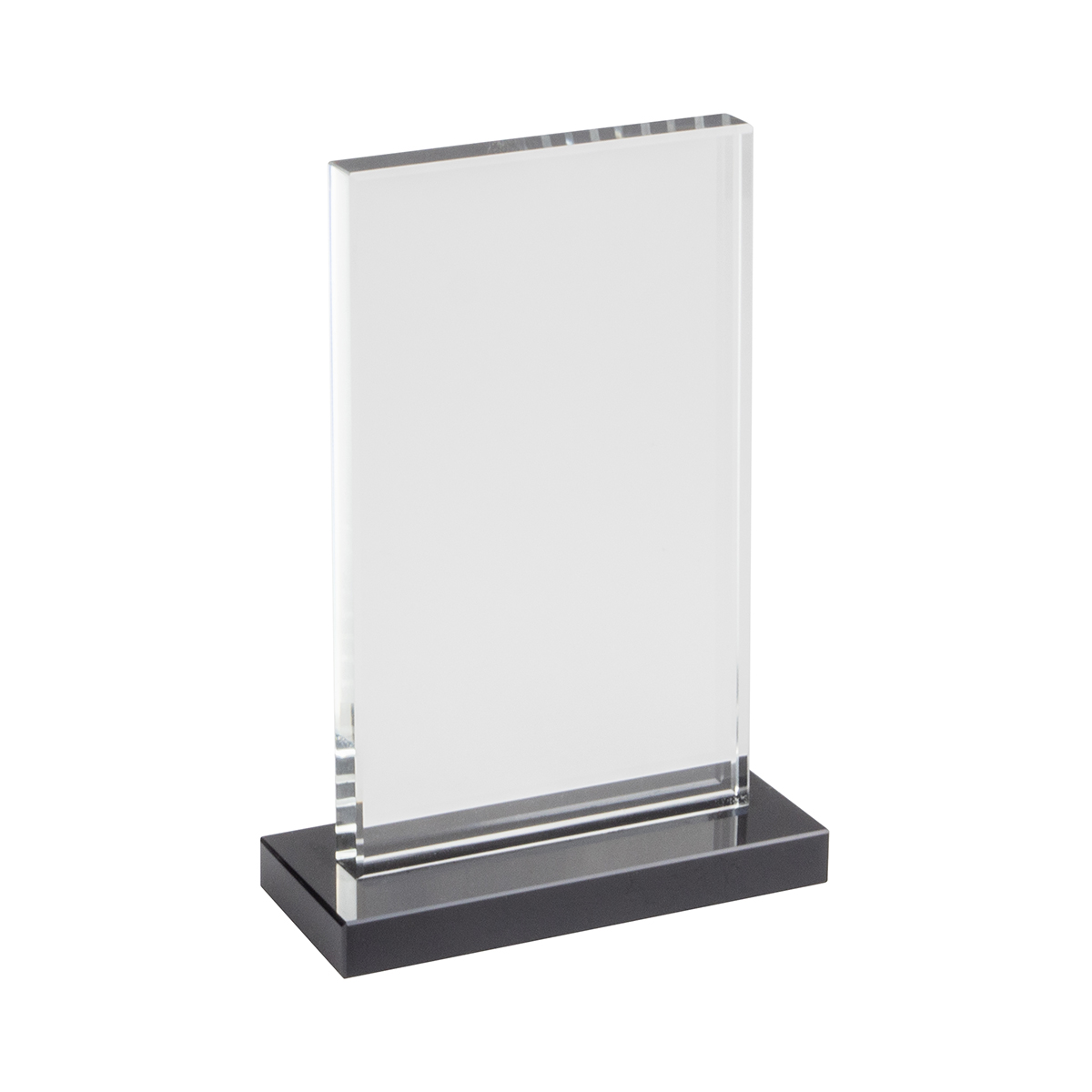 Glasplakett rektangulär svart fot klart glas