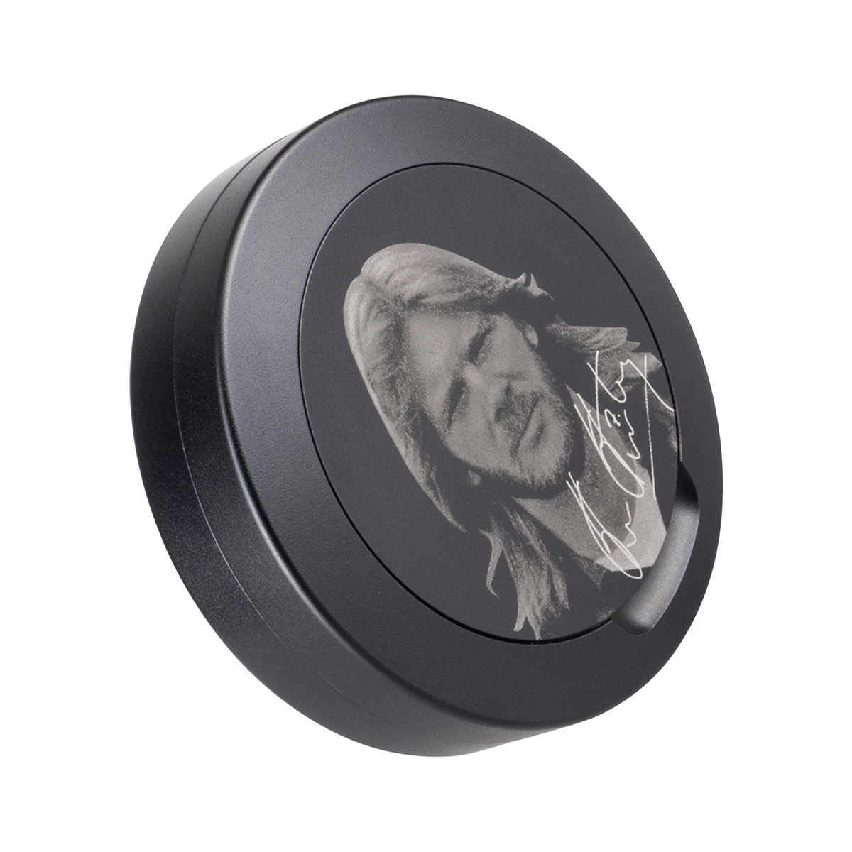 Snusdosa svart aluminium tryck Glenn Strömberg