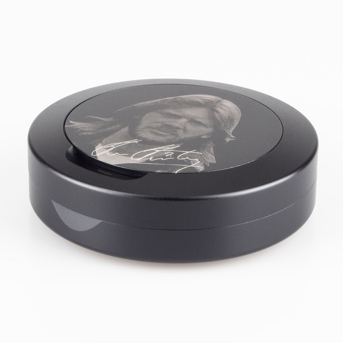 Snusdosa svart aluminium tryck Glenn Strömberg