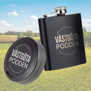 Västgötapodden snusdosa och fickplunta