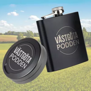 Västgötapodden snusdosa och fickplunta