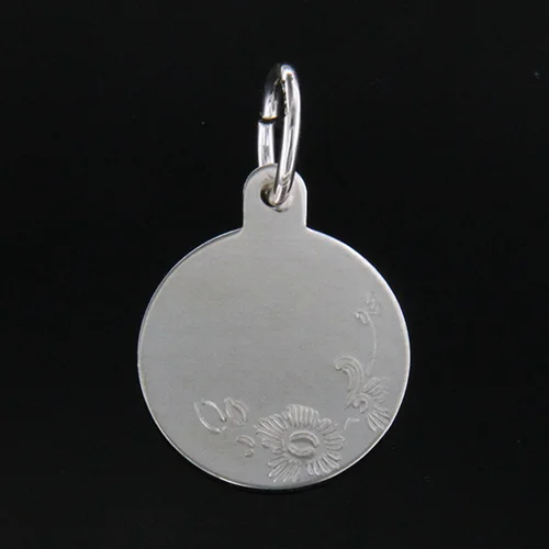 Gravyrbricka 13mm rondell med blommor Silver