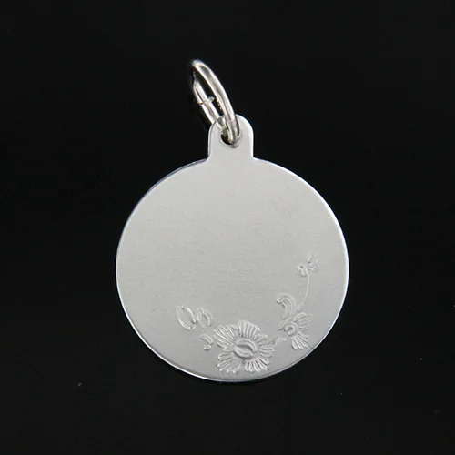 Gravyrbricka 16mm rondell med blomma Silver