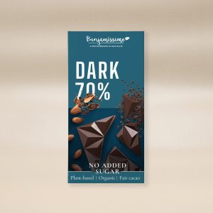 BENJAMISSIMO DARK 70% PLANT BASED ORGANIC CHOCOLATE 60G NO SUGAR ADDED