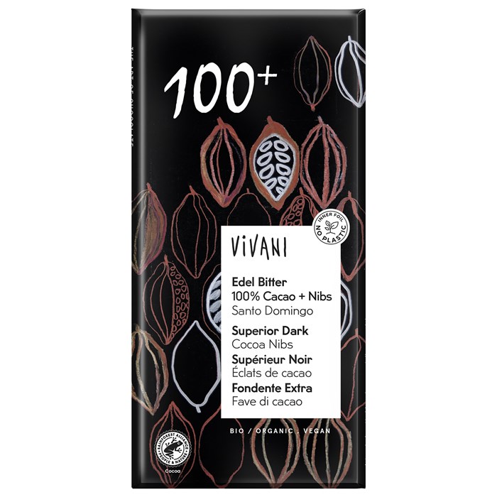 CHOKLAD SUPERIOR 100% MÖRK KAKAONIBBS 80G