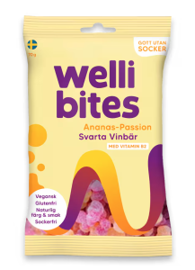 WELLIBITES ANANAS-PASSION-SVARTA VINBÄR 70G
