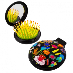 Hårborste Med Spegel Blommor Svart