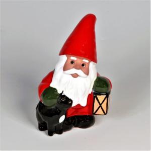Tomte Röd Med Katt & Lykta 19cm