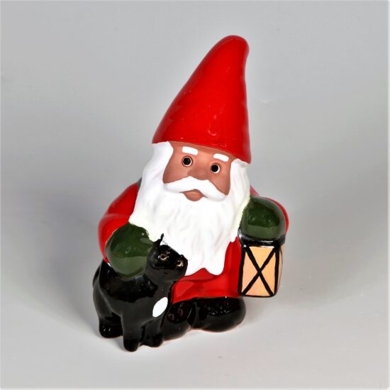 Tomte Med Katt & Lykta 19cm