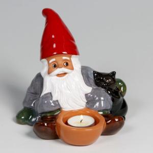 Tomte Med Katt & Grötfat 17cm