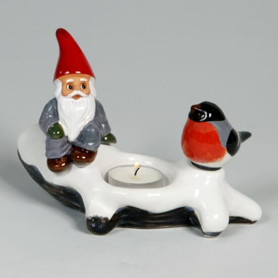 Gren Med Tomte, Domherre & Värmeljus 19cm
