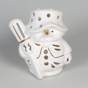 Vit Snögubbe Med Guld 18cm