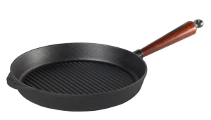 Gjutjärnsgrillpanna Med Trähandtag Ø28cm