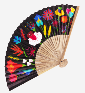 Solfjäder Svart Med Blommor