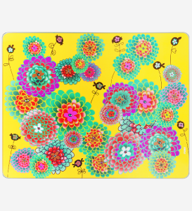 Skärbräda Gul Med Dahlior