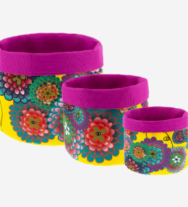 Tygkorg 3-pack Gul M;ed Dahlior