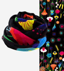 Scarf/Halsduk Svart Med Blommor