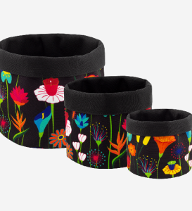 Tygkorg 3-pack Svart Med Blommor