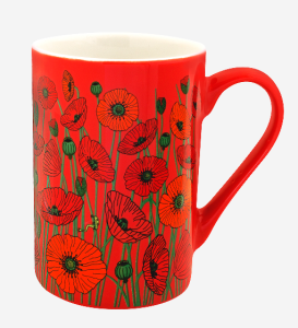 Mugg  Röd Med Vallmo