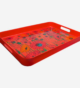 Bricka Röd Med Vallmo 53x34cm