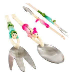 Salladsbestick Grön/Rosa