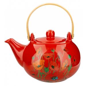 Tekanna 1L Röd Med Vallmo