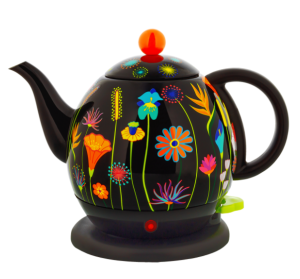 Vattenkokare 1L Svart Med Blommor