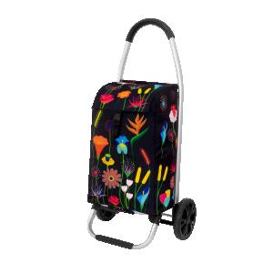 Shoppingvagn På Hjul Svart Med Blommor