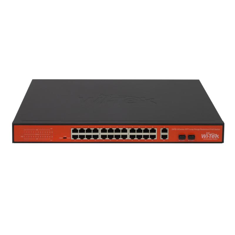 Wi-Tek PS526G CCTV-switch 24 portar 10/100 PoE+ 2x GE Uplink, 2x SFP, extended range