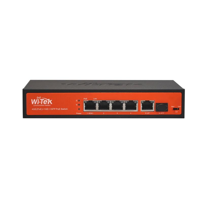 Wi-Tek PS305GF switch 4xGE + 1GE + 1SFP 10/100/1000 PoE+