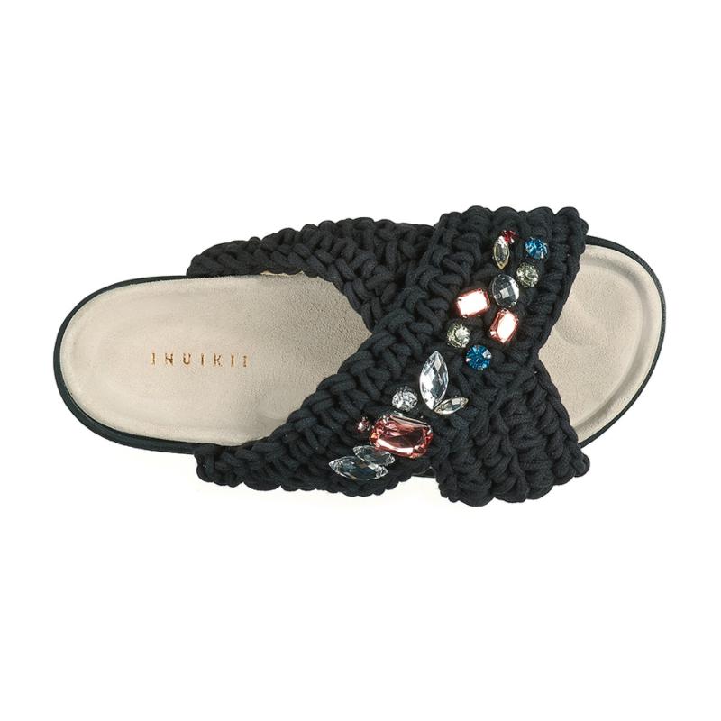 Slipper Woven Stones Black