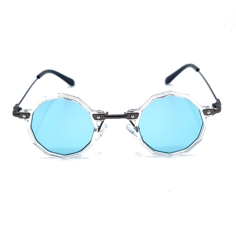 Runda solglasögon - genomskinliga bågar och blåa linser