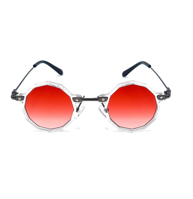 Runda solglasögon - genomskinliga bågar och röda linser