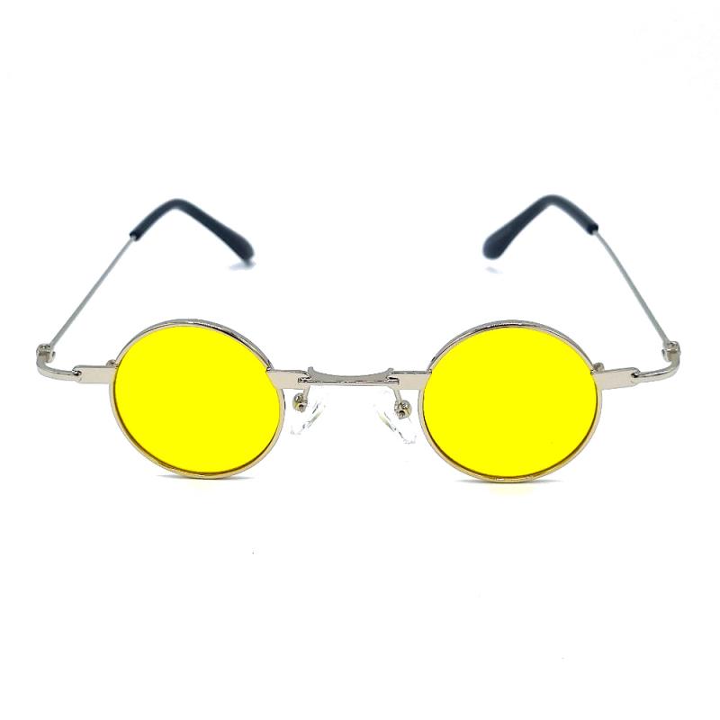Små runda solglasögon - silverfärgade bågar med gula linser