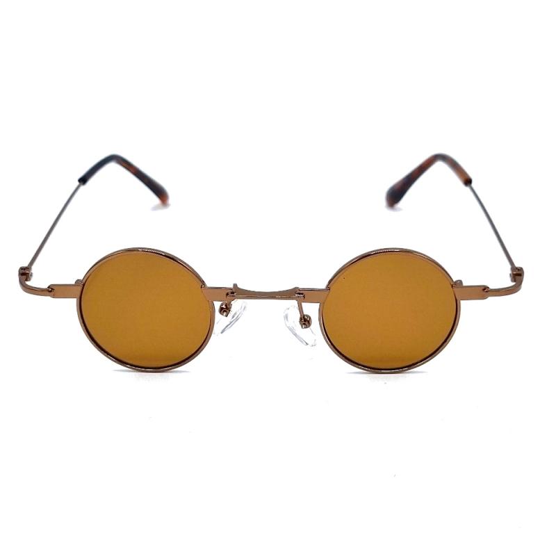 Små runda solglasögon - Bruna bågar med bruna linser
