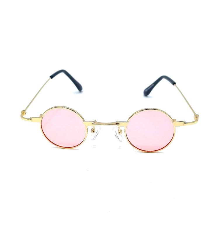 Små runda solglasögon - Guldfärgade bågar med rosa linser