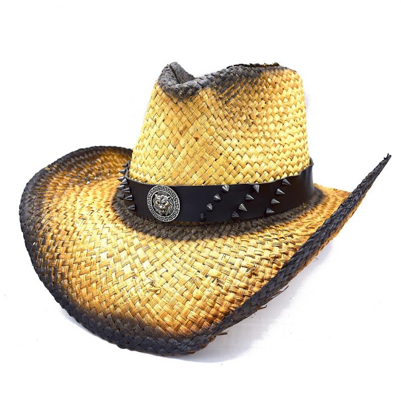 Cowboy hat medallion with rivets - handmade hat