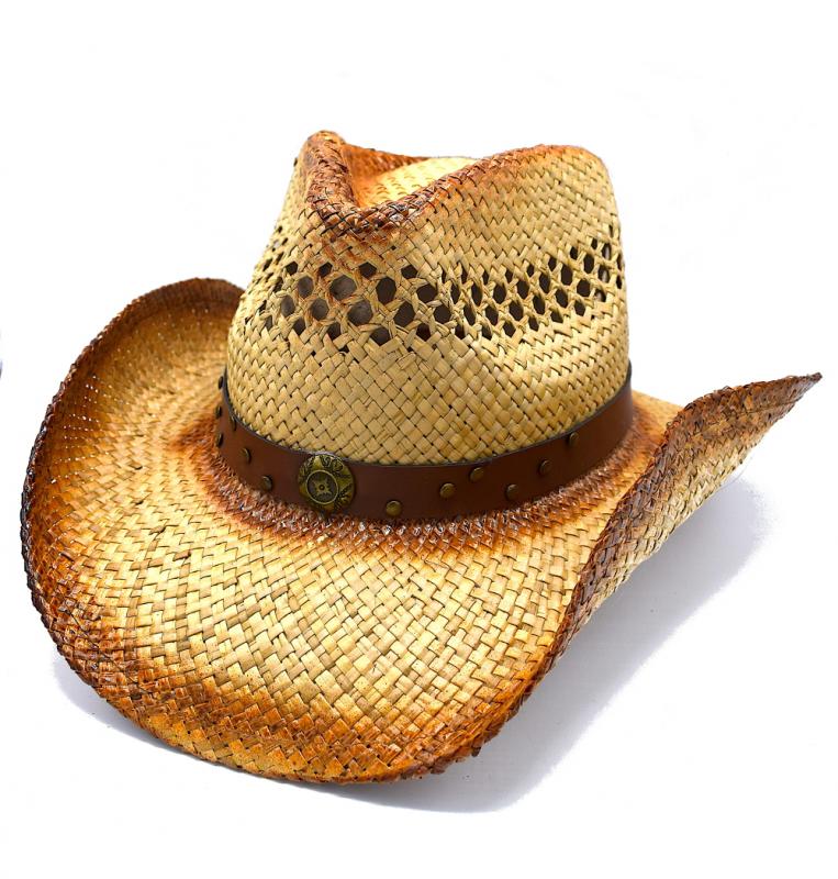 Cowboyhatt med brunrem och nitar - handgjord hatt