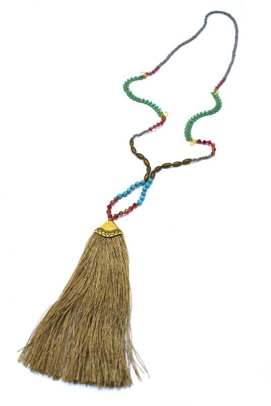 LONG TASSEL NECKLACE WITH COLORFUL BEADS