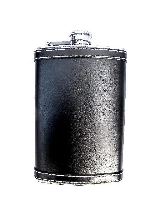 Flask black leather - stainless steel