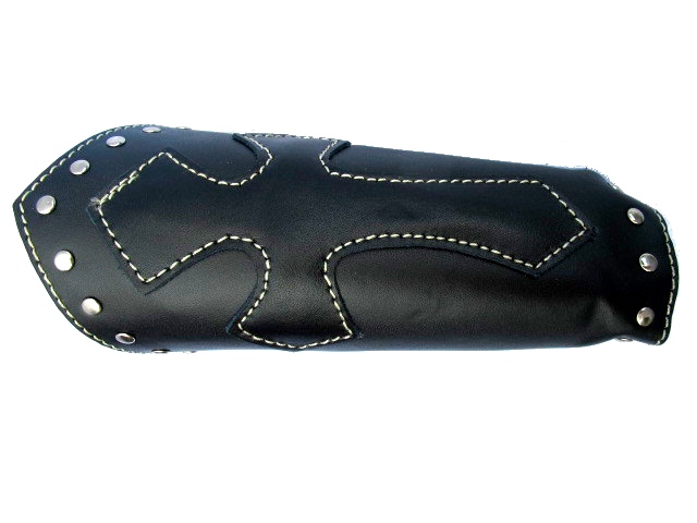 Wide leather bracelet with cross and rivets